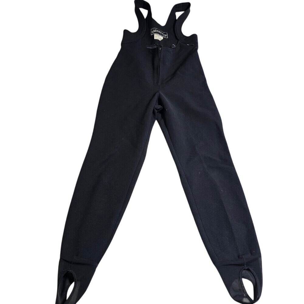 Vintage Obermeyer Black Wool Ski Bibs Size Large PTP 15 Waist 14.5 Length IS 29